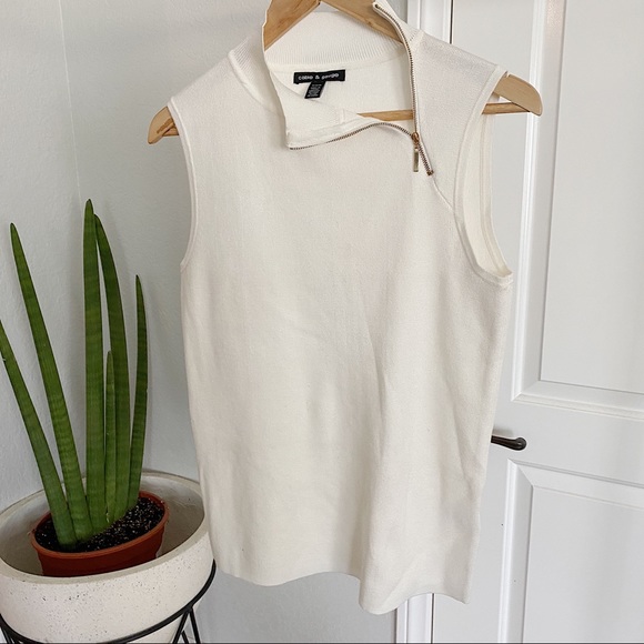 Tops - Cream zipper mock top